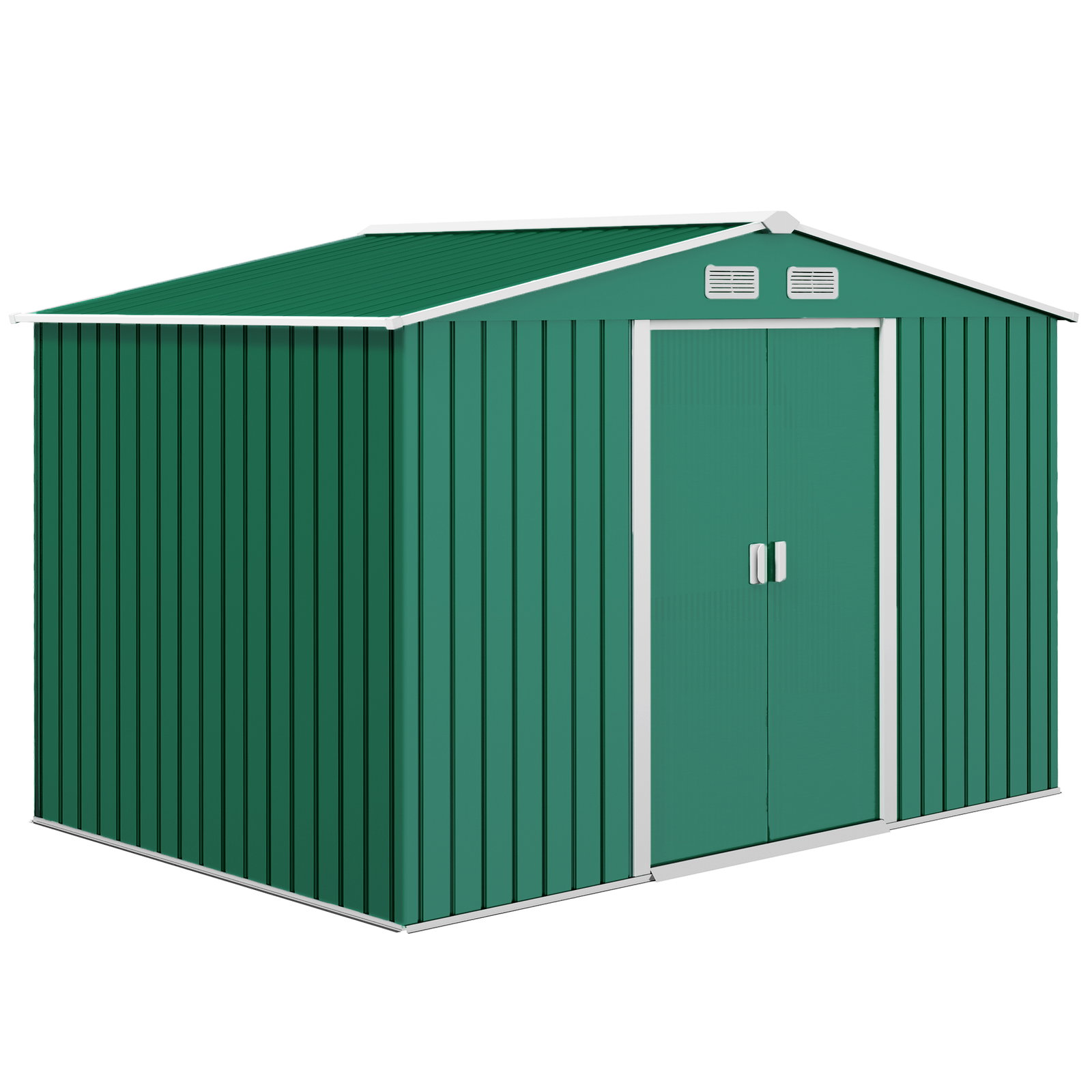 Abrigo de jardim exterior 4,83m² 277x195x192cm abrigo e jardim metálico para armazenamento de ferramentas com base incluída e 4 janelas verde escuro