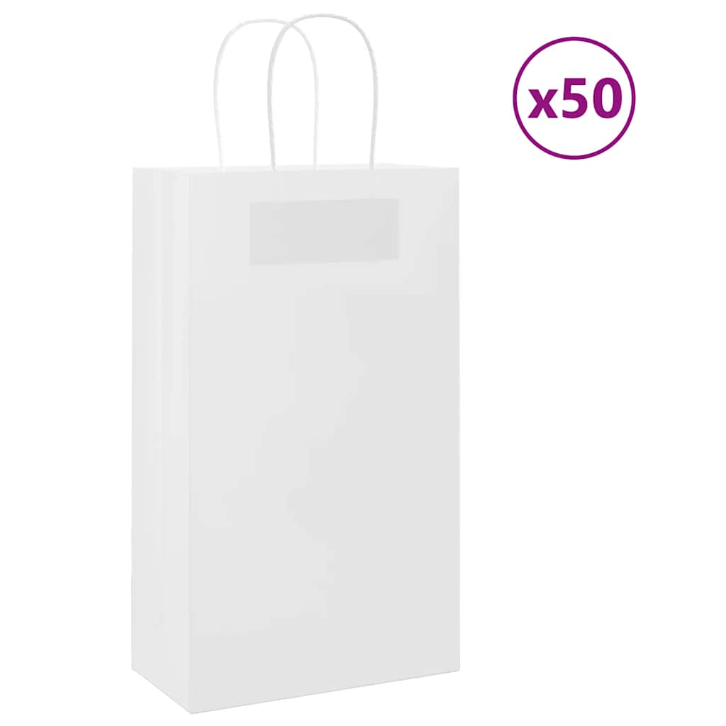 Sacos de papel 50 unid com alças branco 21x11x36 cm