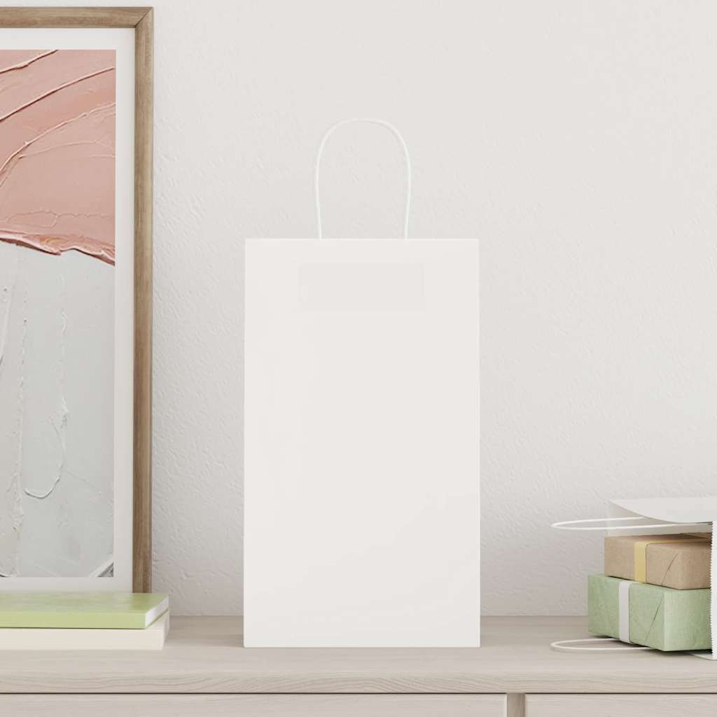 Sacos de papel 50 unid com alças branco 21x11x36 cm