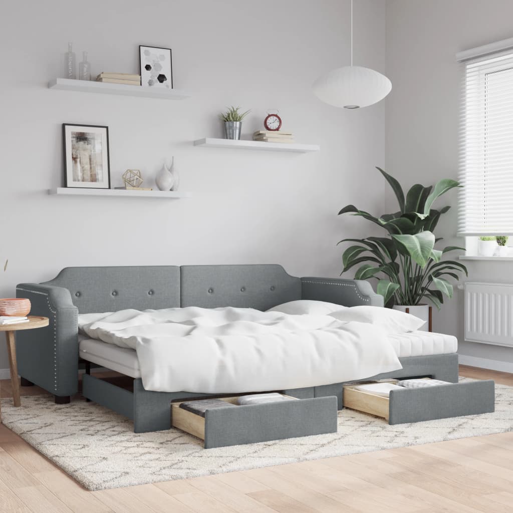 Sofá-cama c/ gavetão e gavetas 90x190 cm tecido cinzento-claro