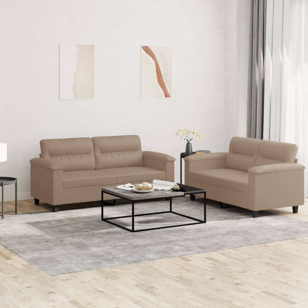 2 Pcs conjunto sofás c/ almofadões couro artif. cor cappuccino