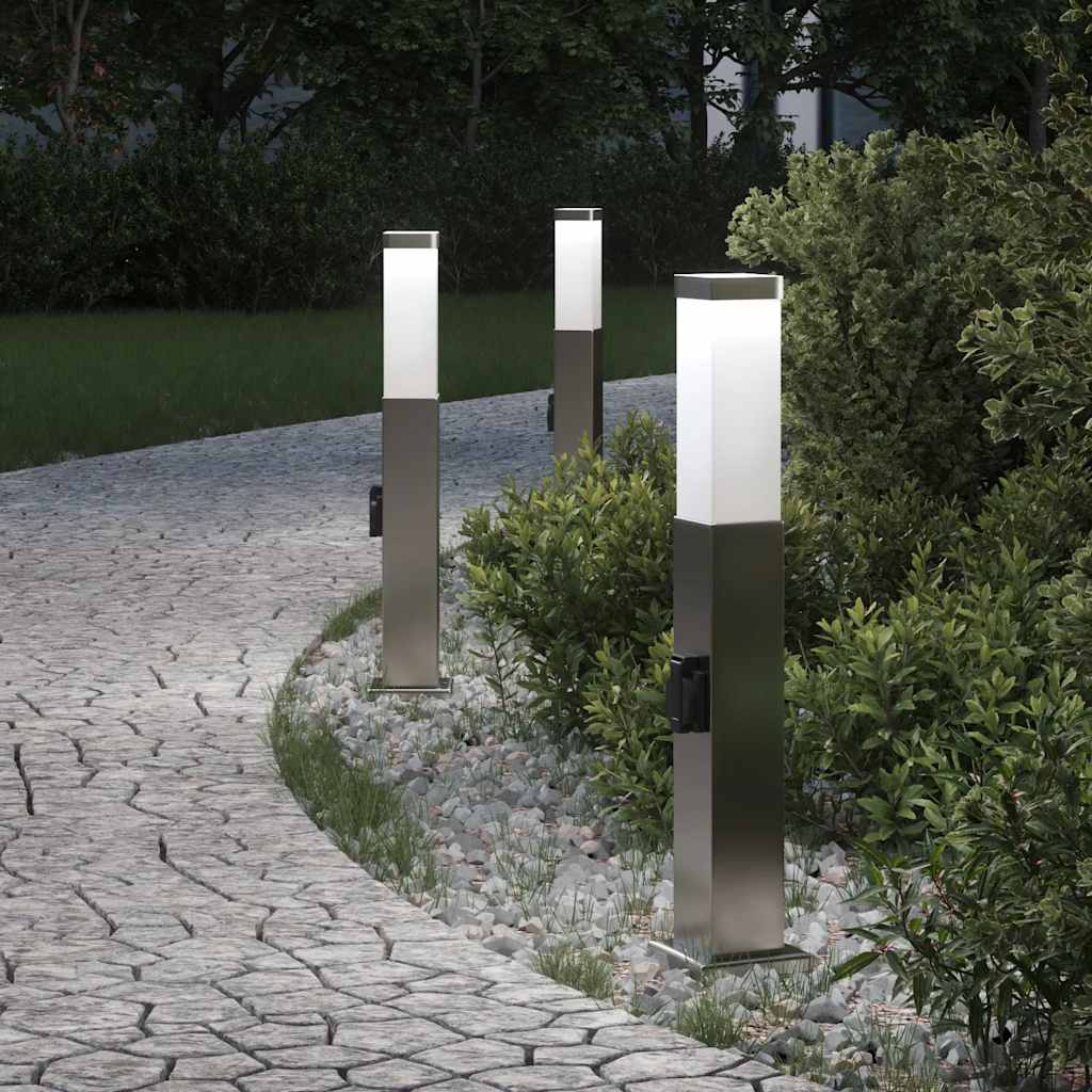 Luminárias de balizador com tomada, 3 peças, 50 cm, aço inoxidável, IP44