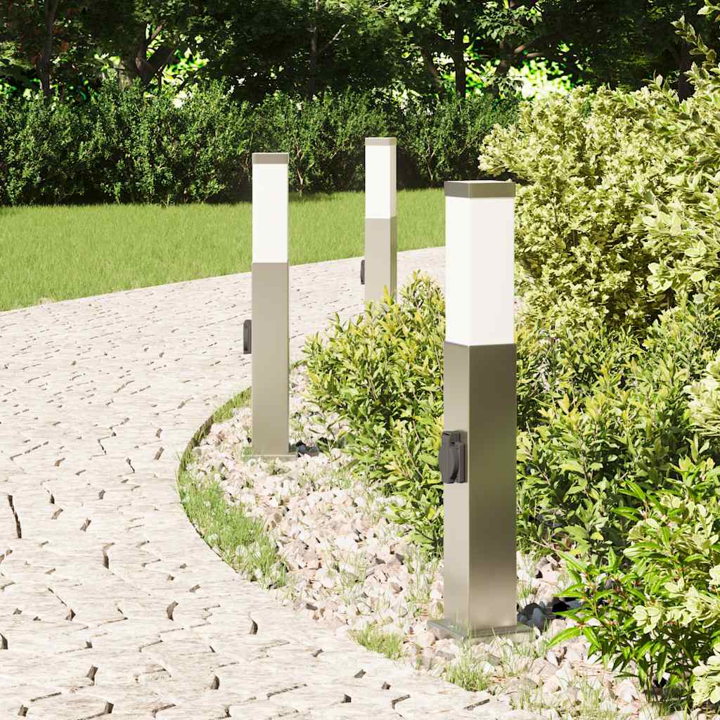 Luminárias de balizador com tomada, 3 peças, 50 cm, aço inoxidável, IP44