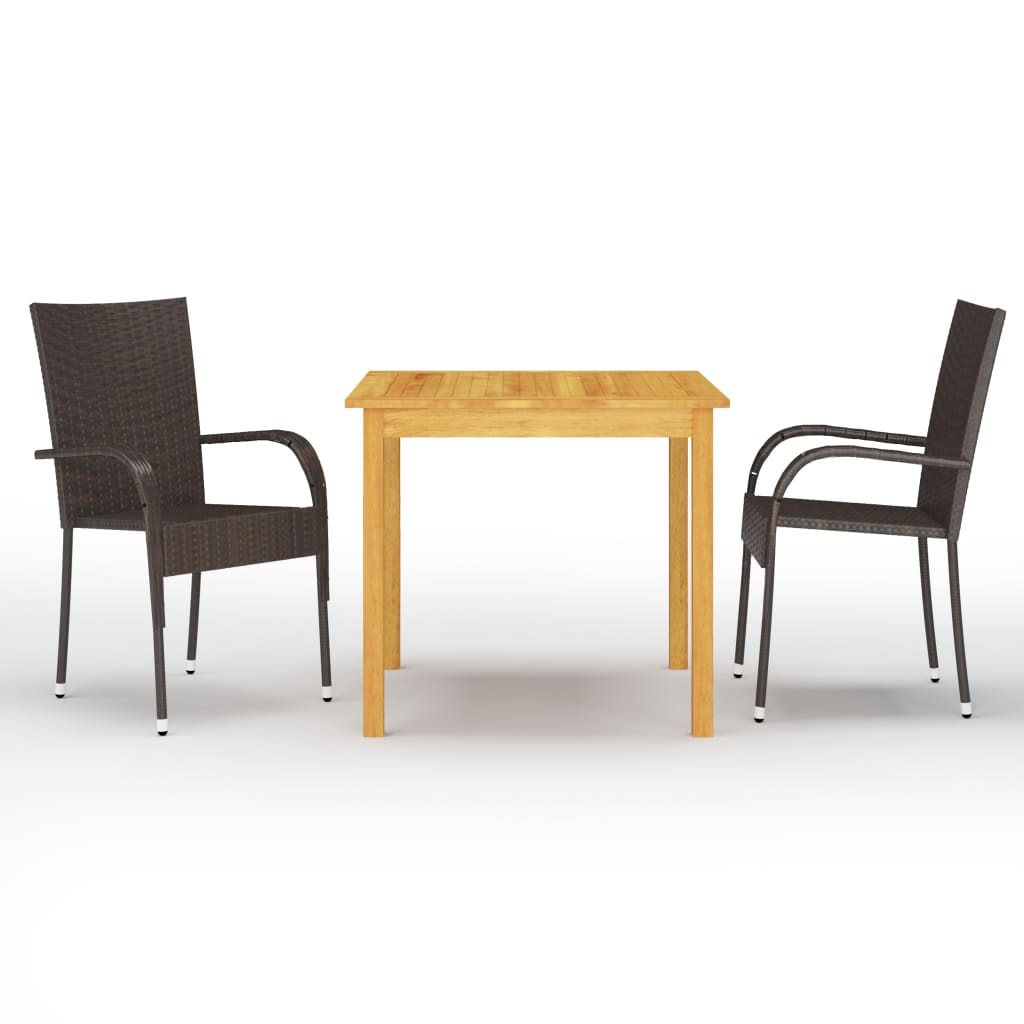 3 Pcs conjunto de jantar para jardim castanho