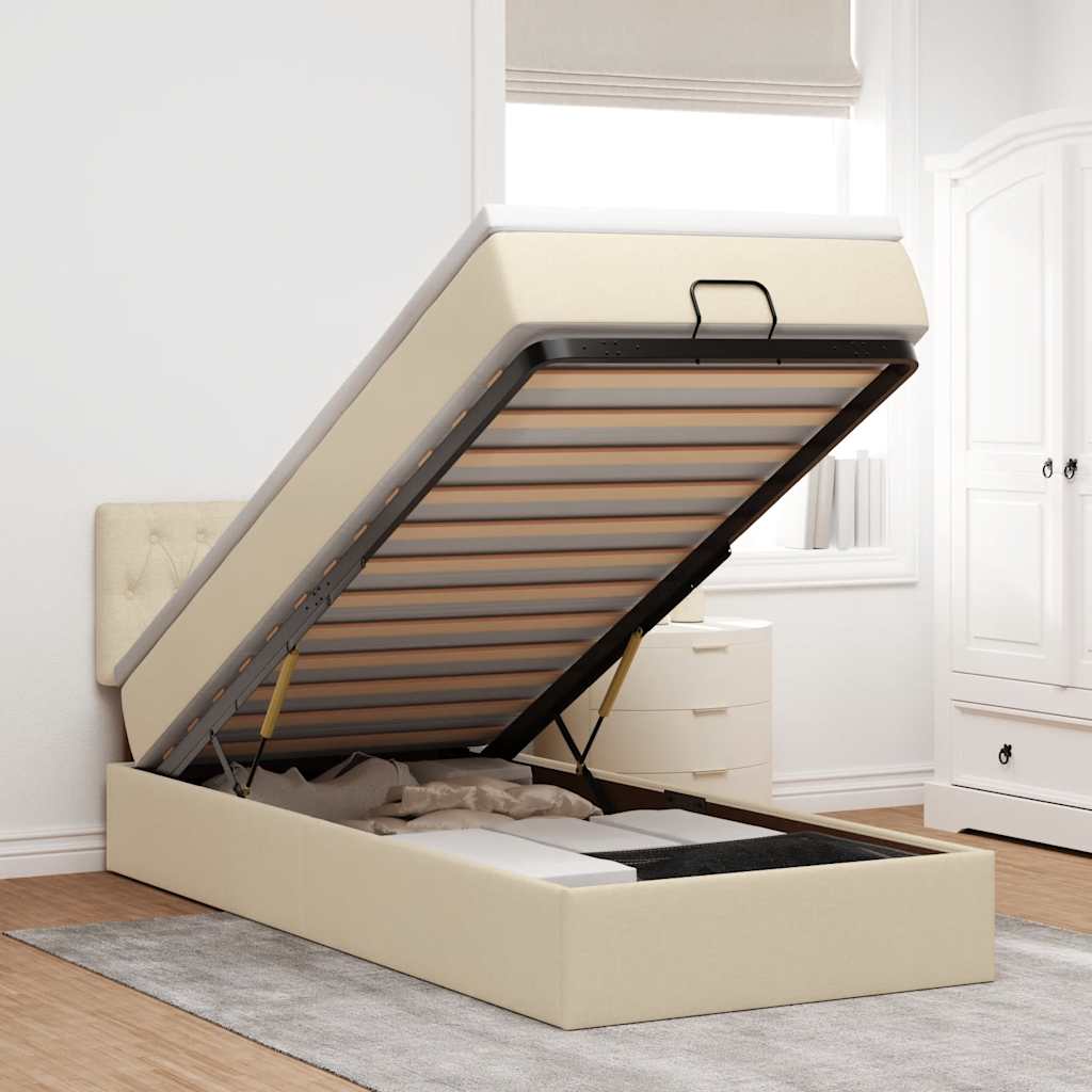 Estrutura de cama otomana com creme de colchão 80x200cm tecido