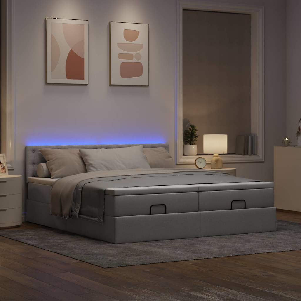 Estrutura de cama otomana com colchões tecido cinzento