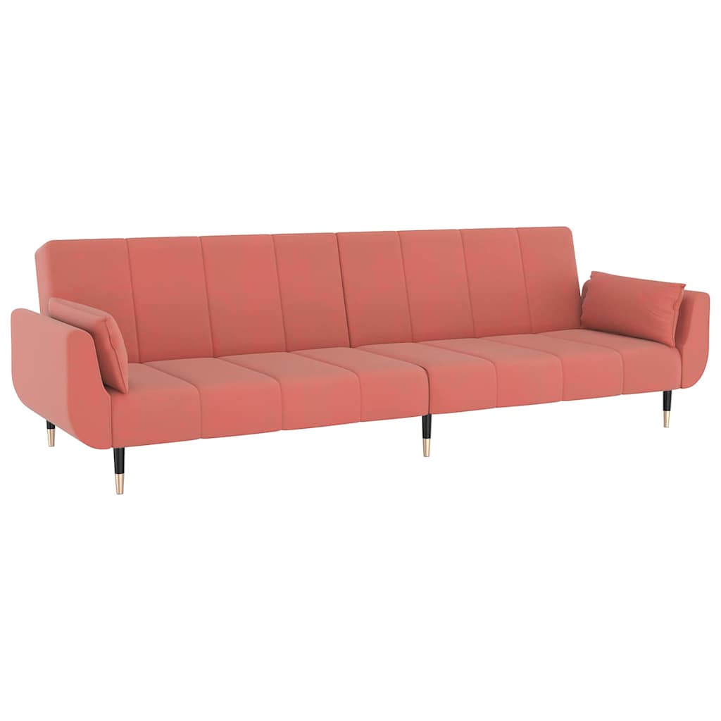 Sofá-cama 2 lugares com duas almofadas veludo rosa
