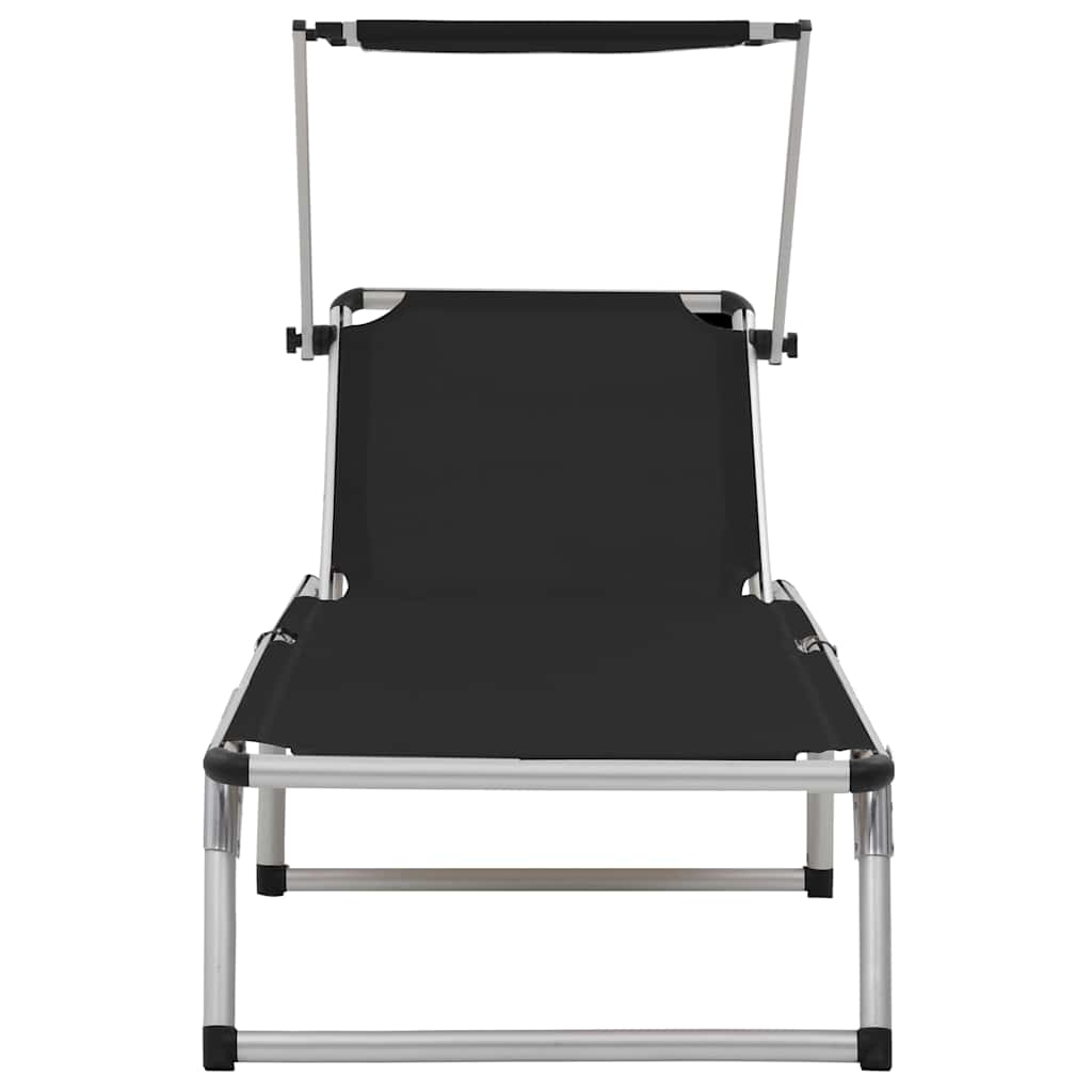 Espreguiçadeiras dobráveis c/ teto 2 pcs alum./textilene preto