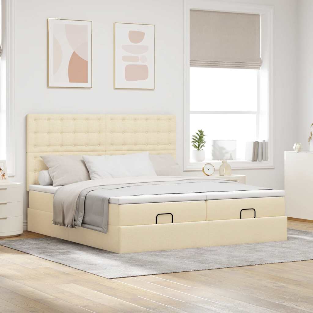 Estrutura de cama otomana com colchões tecido creme 180x200cm