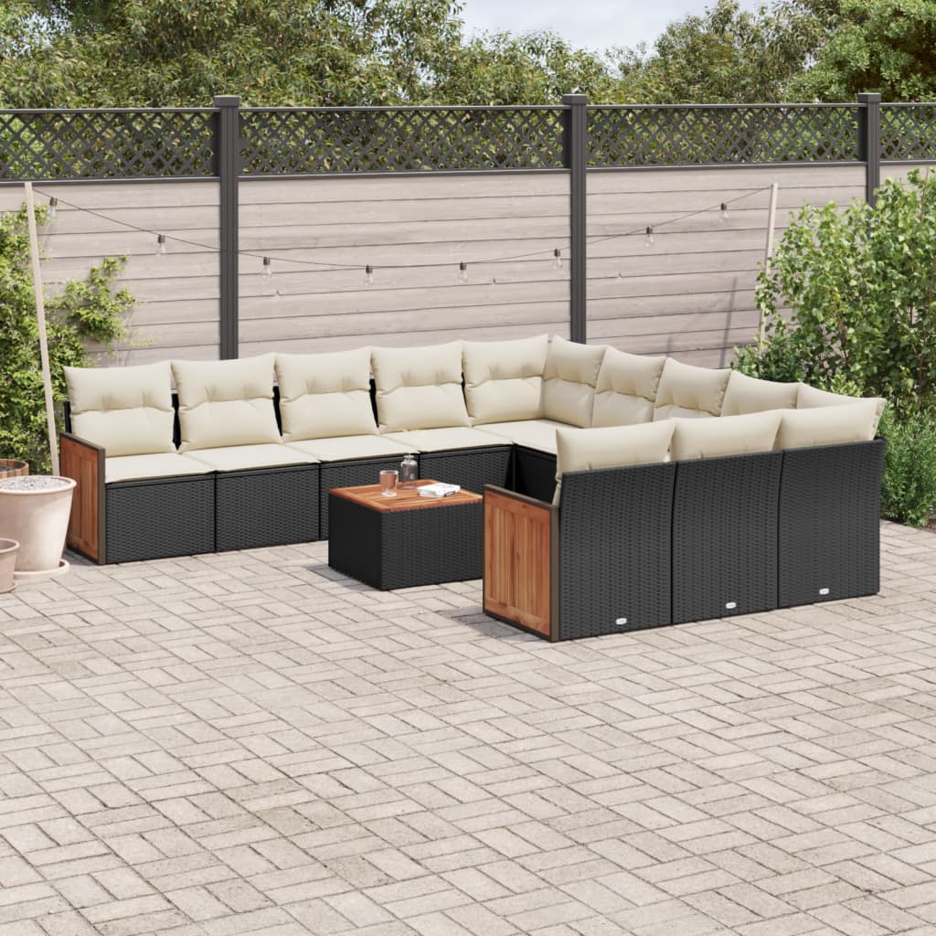 12 Pcs conjunto de sofás de jardim c/ almofadões vime PE preto