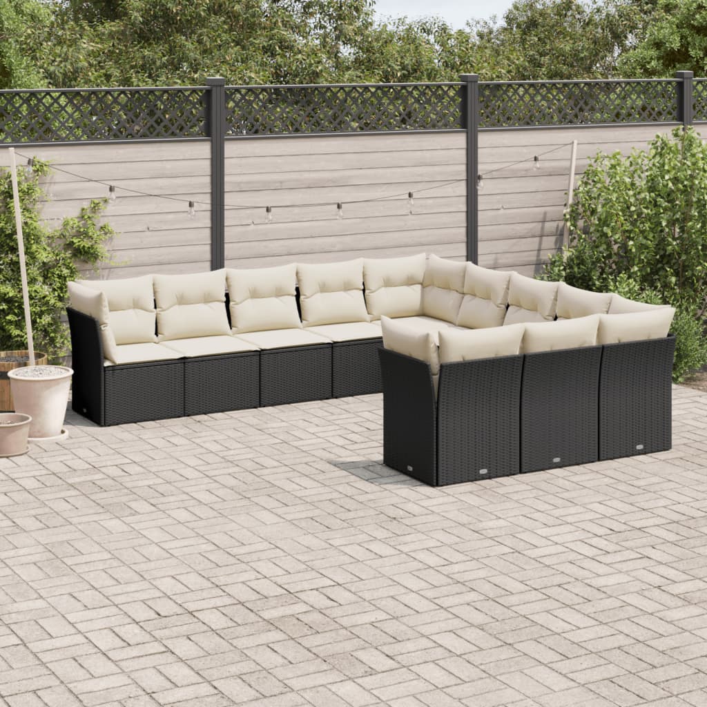 11 Pcs conjunto sofás de jardim c/ almofadões vime PE preto