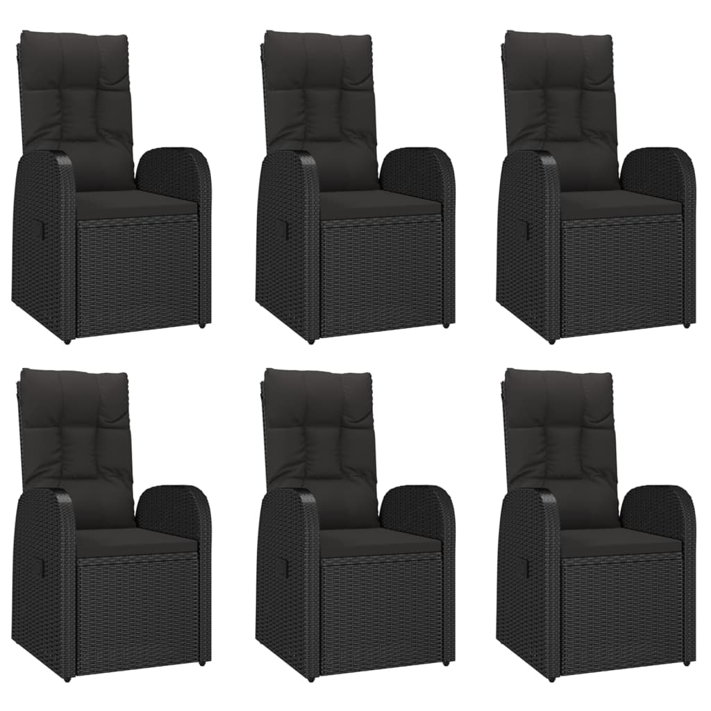 7 Pcs conjunto de jantar p/ jardim c/ almofadões vime PE preto