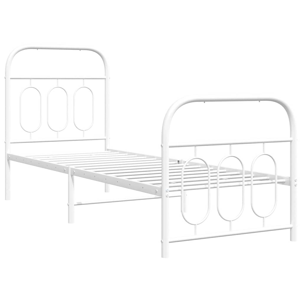 Estrutura de cama com cabeceira e pés 75x190 cm metal branco