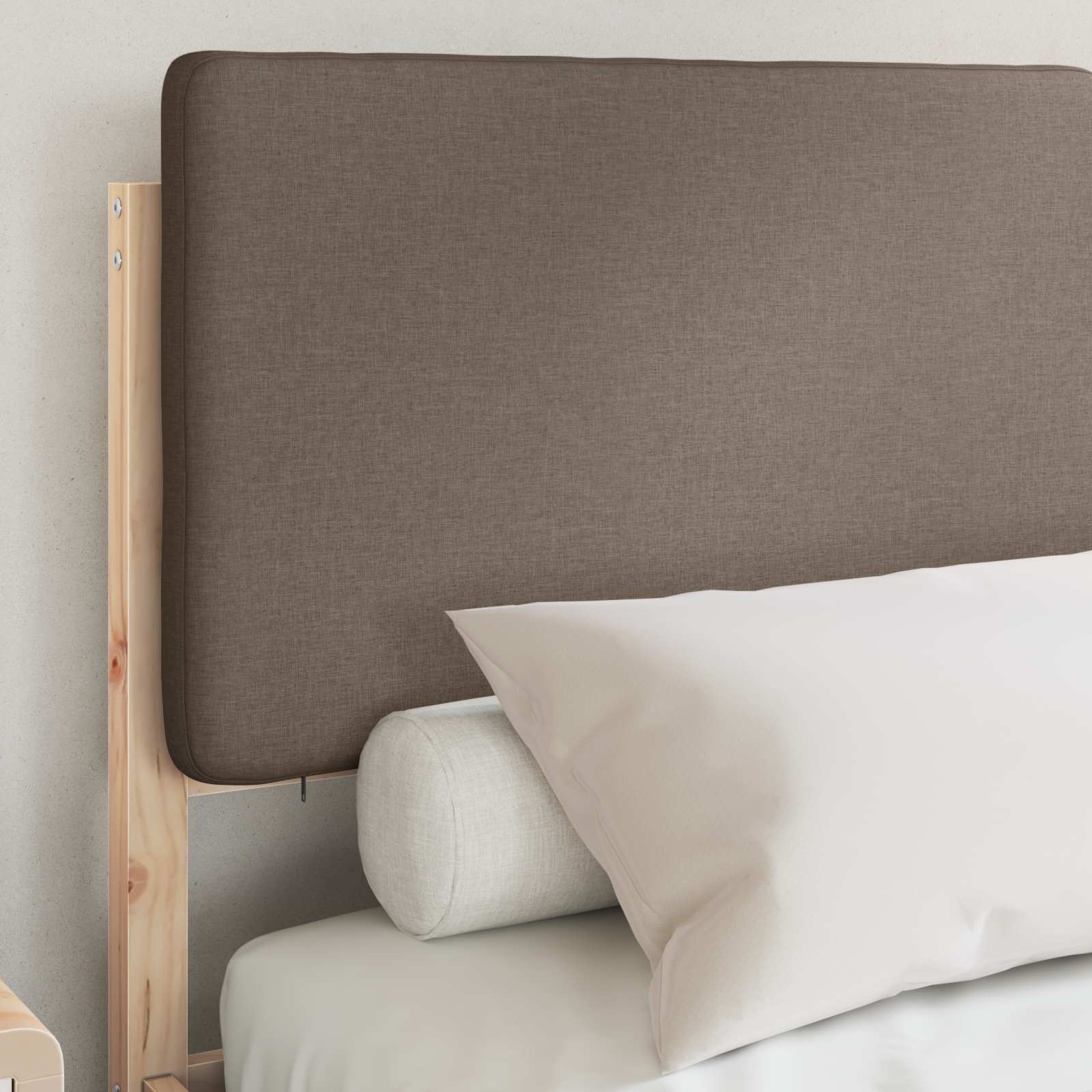 Estrutura de cama com cabeceira estofada cinzento-acastanhado