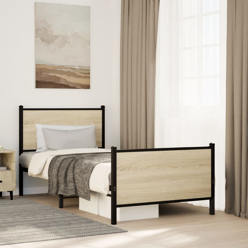 Estrutura de cama sem colchão 80x200 cm metal carvalho sonoma