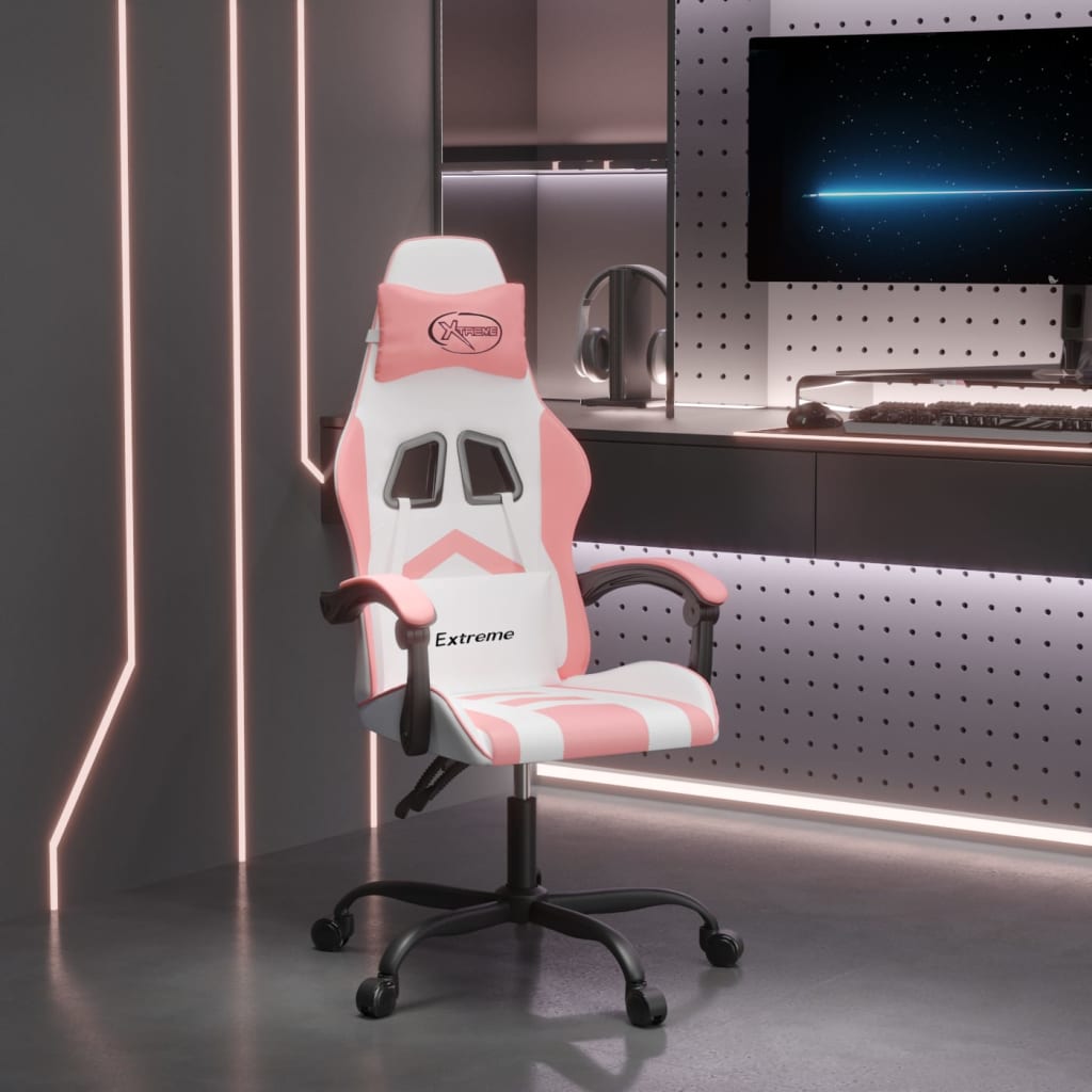 Cadeira gaming couro artificial branco e rosa