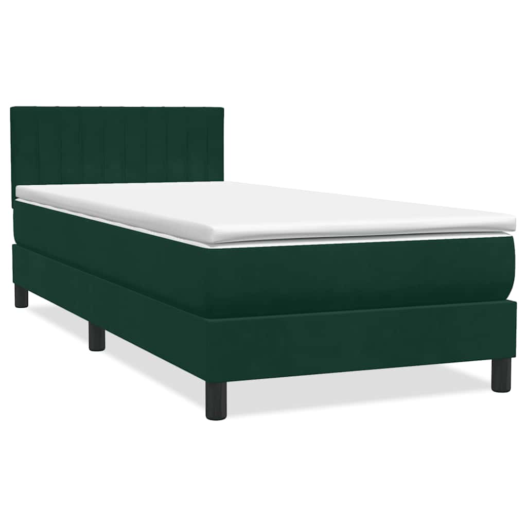 Cama box spring c/ colchão e LED verde-escuro 80x220 cm veludo