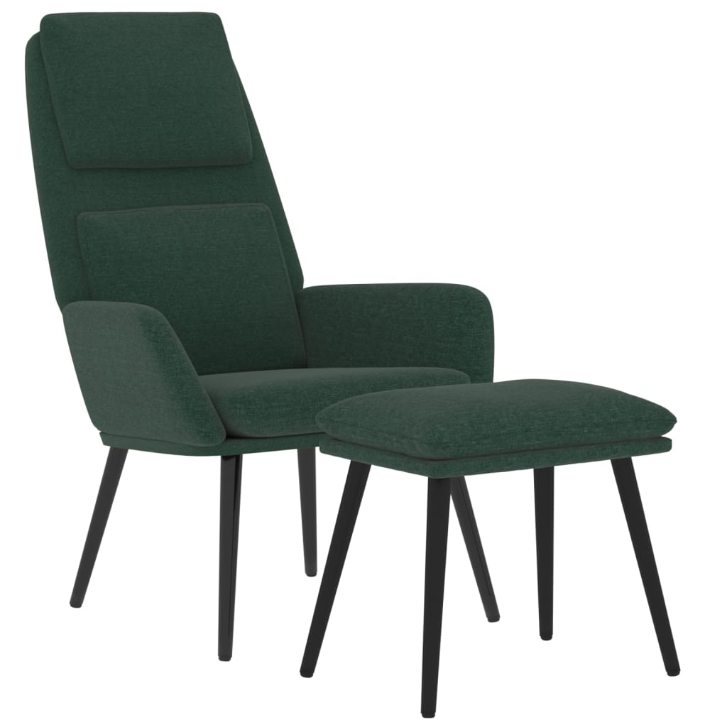 Cadeira de descanso com banco tecido verde-escuro