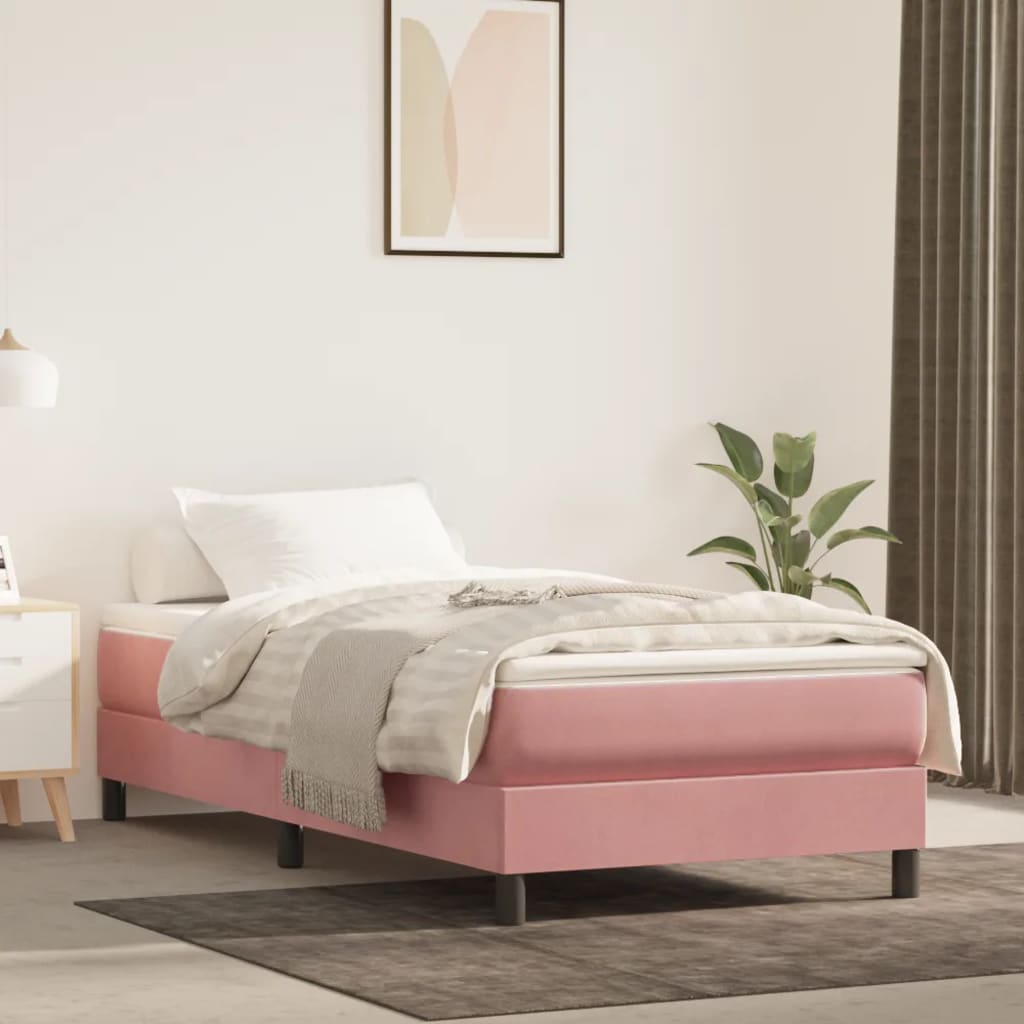 Estrutura de cama com molas 90x190 cm veludo rosa