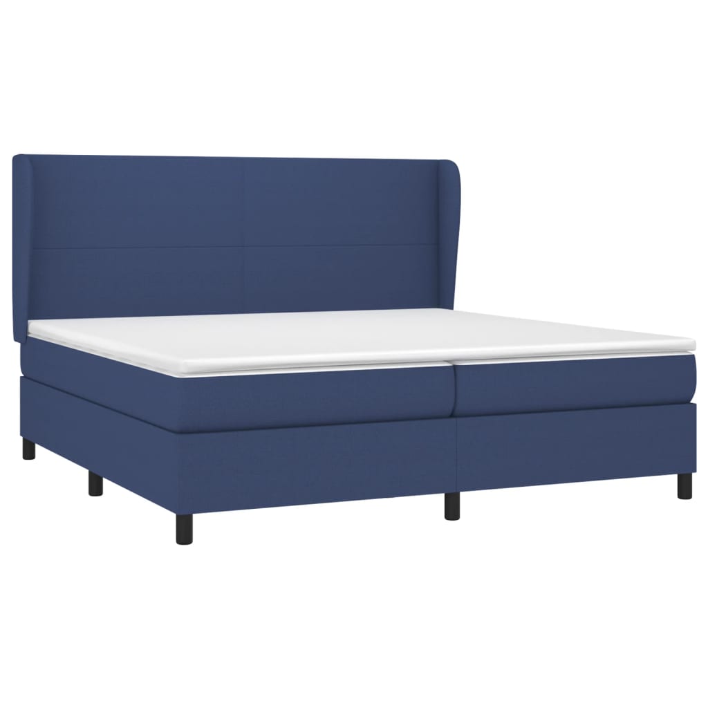 Cama com molas/colchão 200x200 cm tecido azul