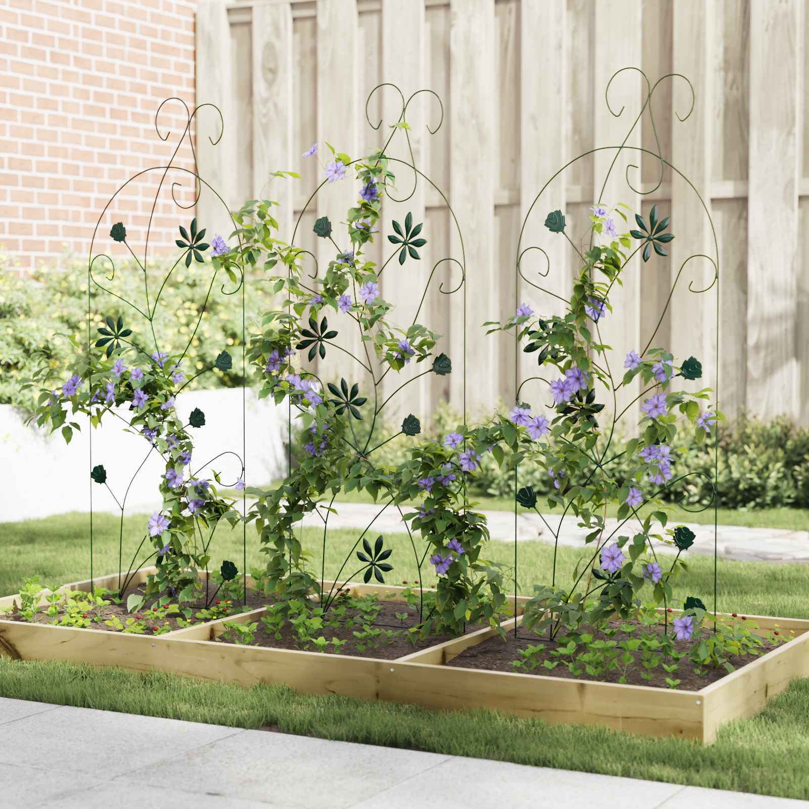 Cerca para jardim 3 unid. verde 112 x 39,5 cm aço