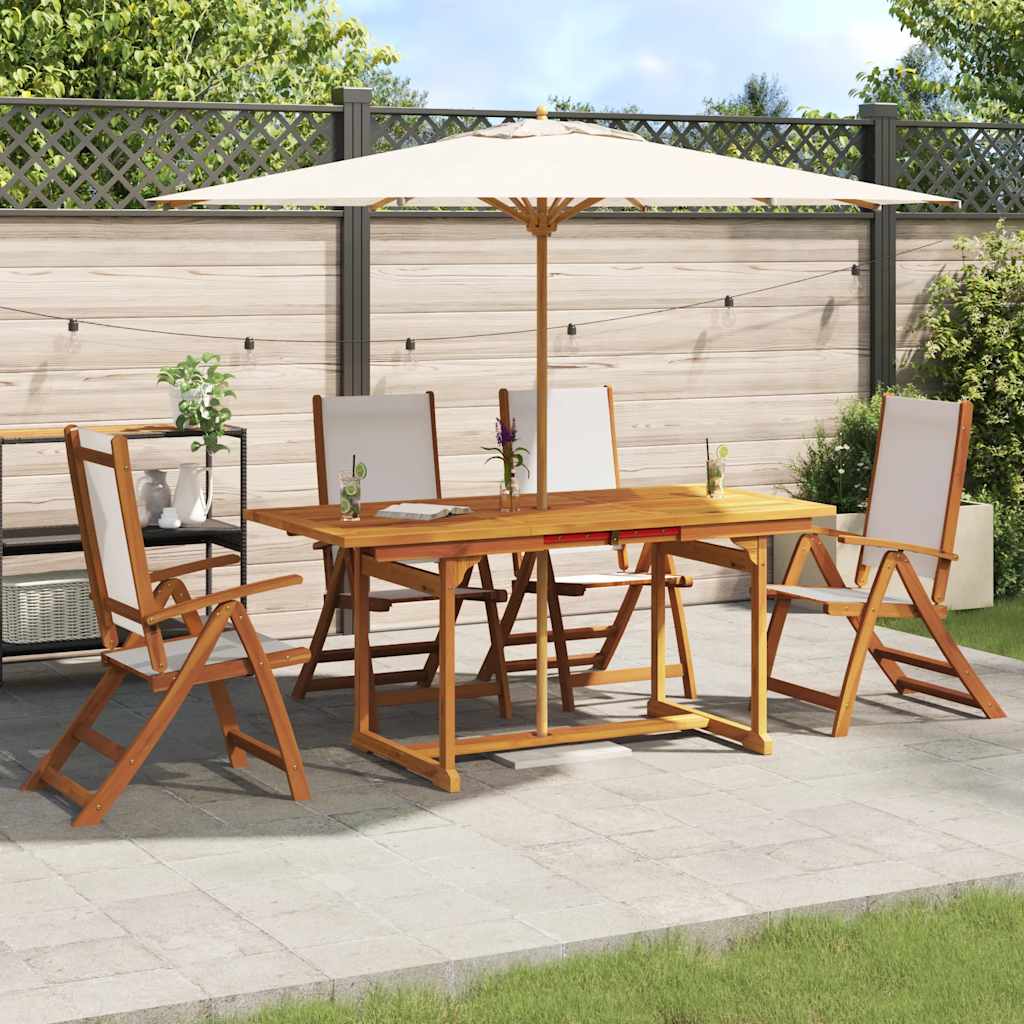 5 Pcs conjunto de jantar para jardim acácia maciça e textilene