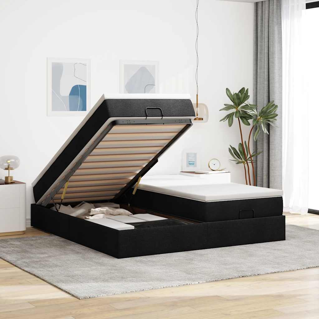 63 / 5,000Vidaxl estrutura de cama otomana com colchões tecido preto