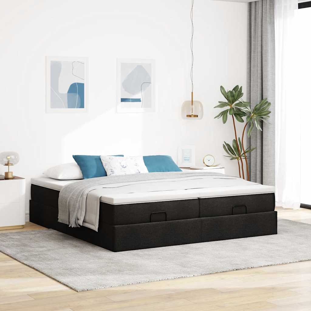 63 / 5,000Vidaxl estrutura de cama otomana com colchões tecido preto