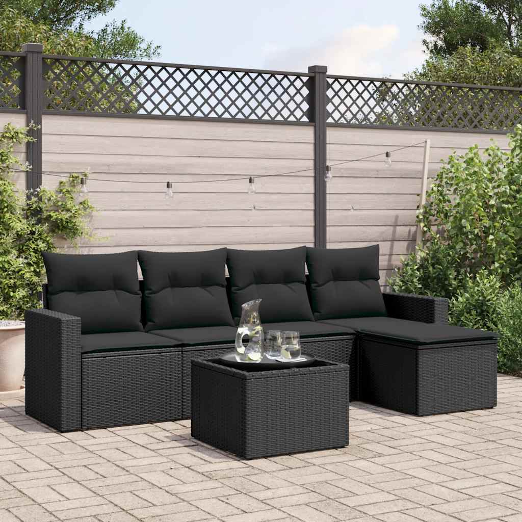 6 Pcs conjunto sofás de jardim c/ almofadões vime PE preto