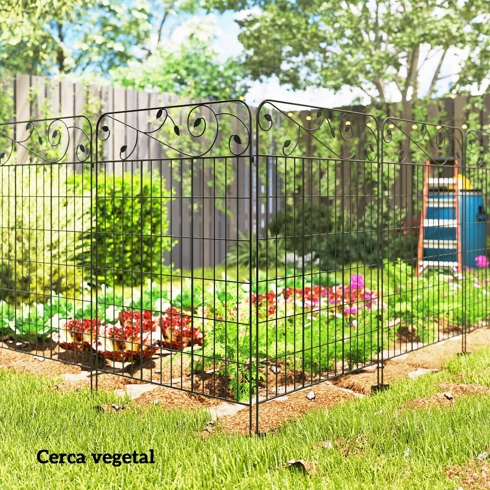 Cercas de jardim de 4 painéis 88x110 cm cercas de jardim metálicas cercas decorativas com ângulo ajustável preto
