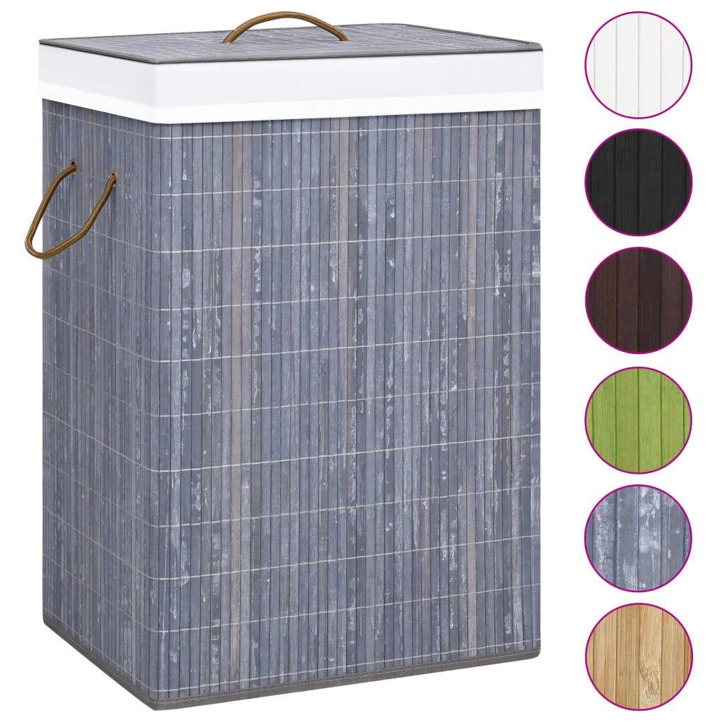 Cesto para roupa suja c/ 2 secções 72 l bambu cinzento