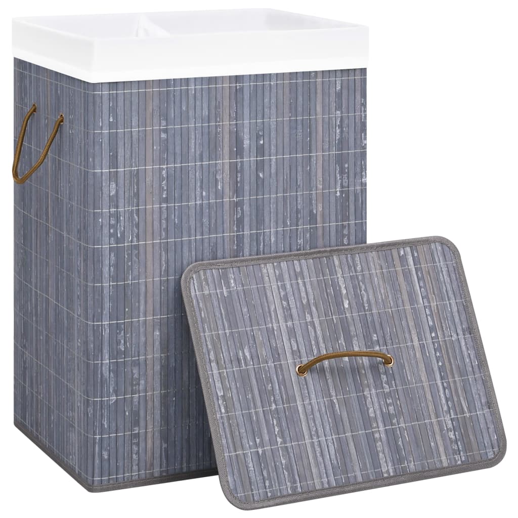 Cesto para roupa suja c/ 2 secções 72 l bambu cinzento