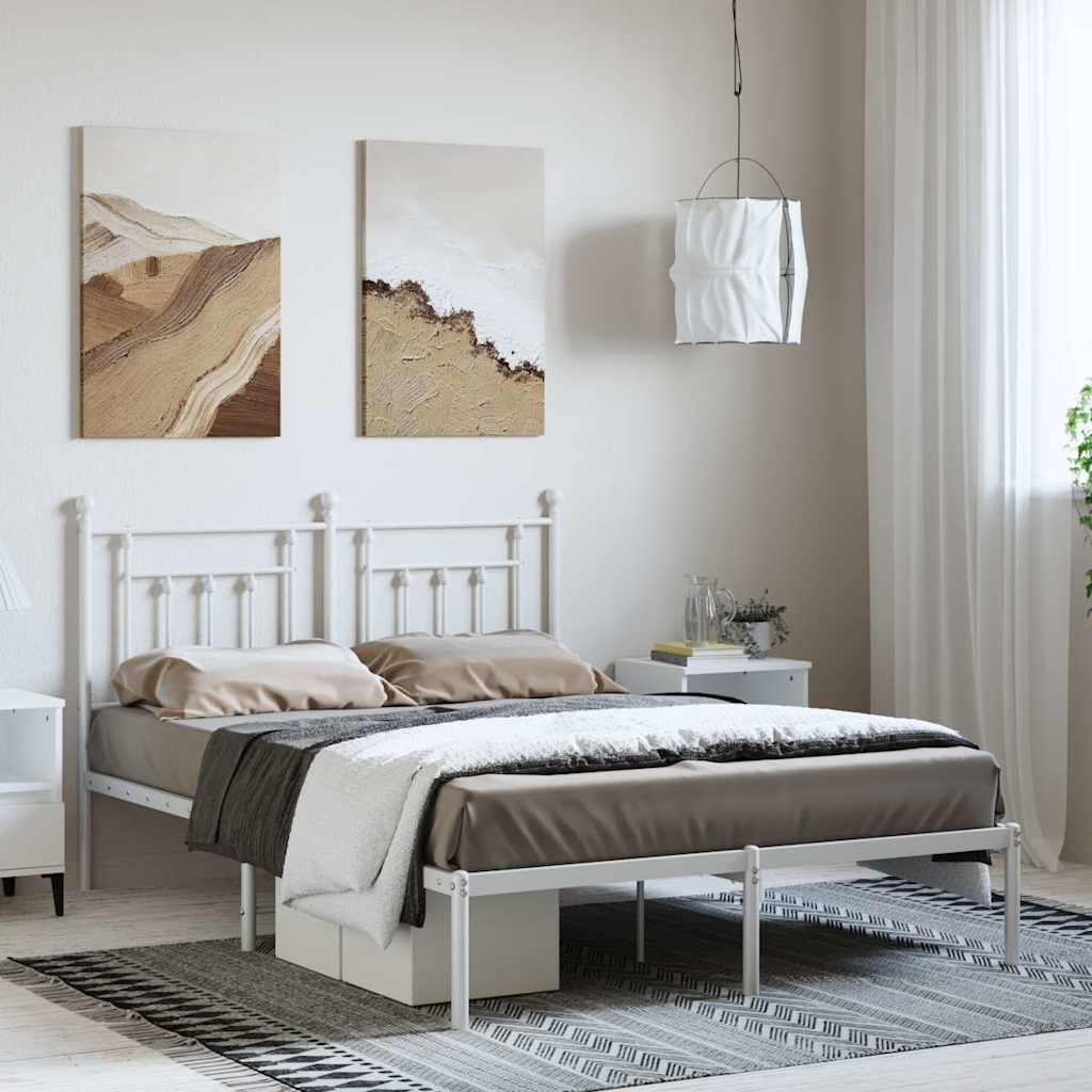Estrutura de cama com cabeceira 150x200 cm metal branco