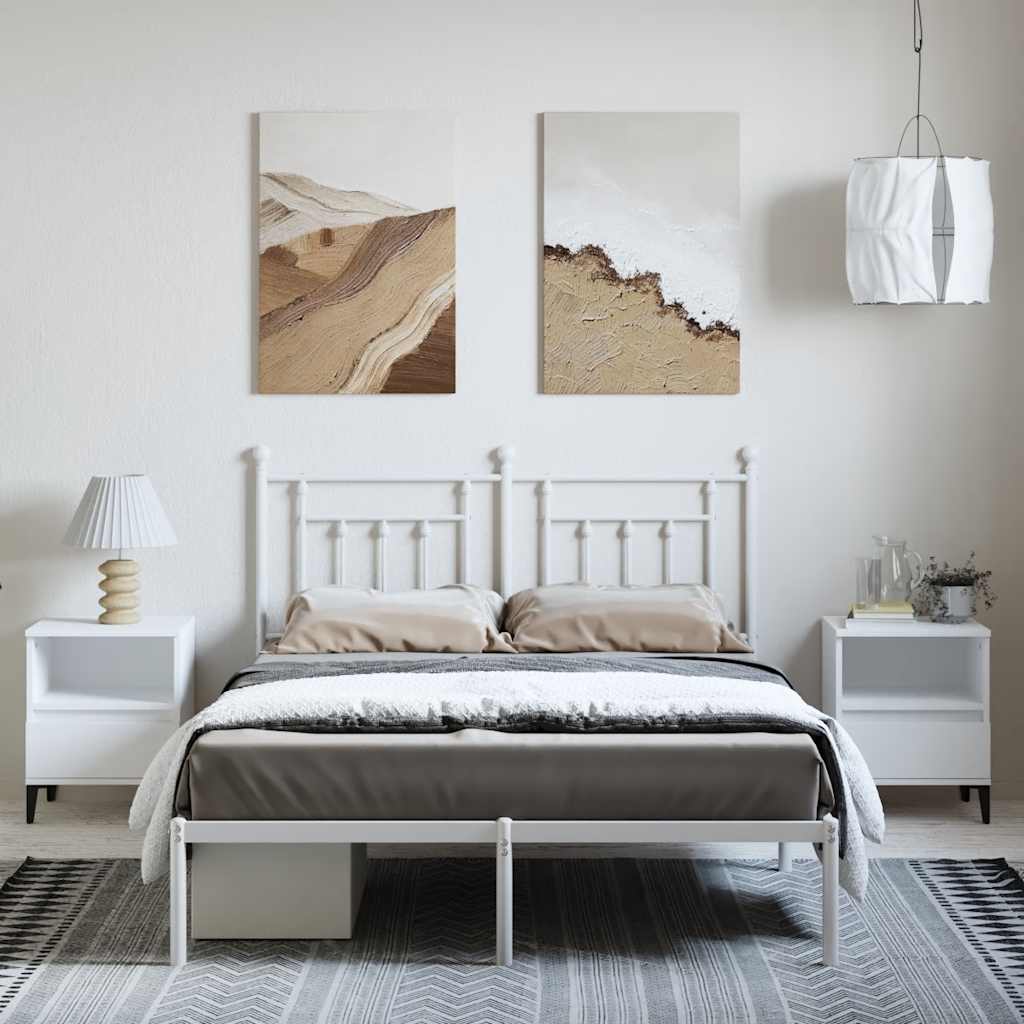 Estrutura de cama com cabeceira 150x200 cm metal branco