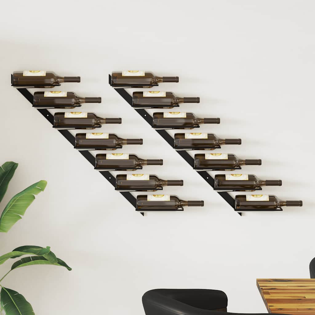 Garrafeiras de parede para 14 garrafas 2 pcs metal preto