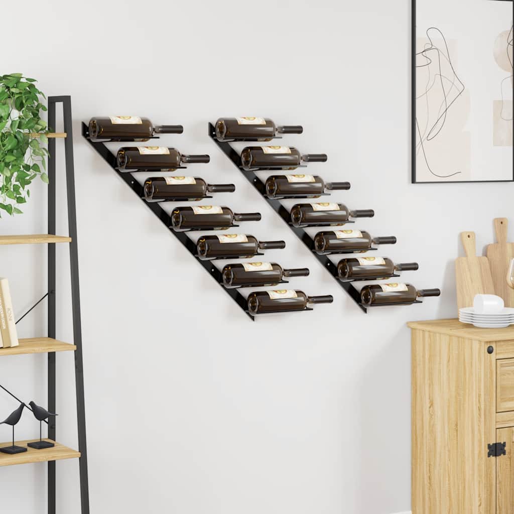 Garrafeiras de parede para 14 garrafas 2 pcs metal preto