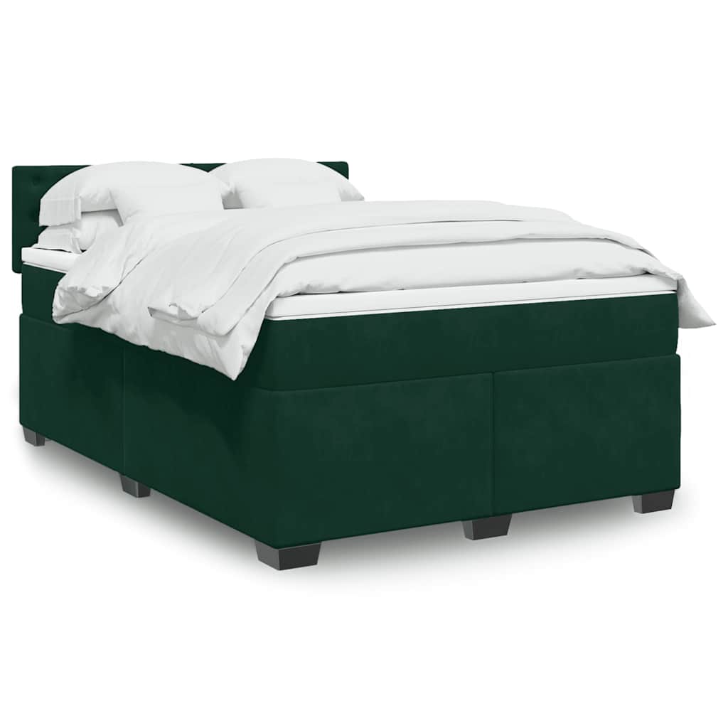Cama com molas/colchão 160x200 cm veludo verde-escuro