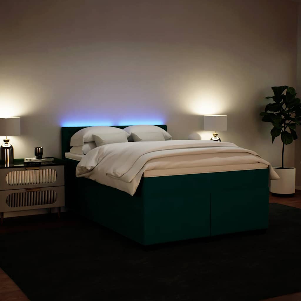 Cama com molas/colchão 160x200 cm veludo verde-escuro