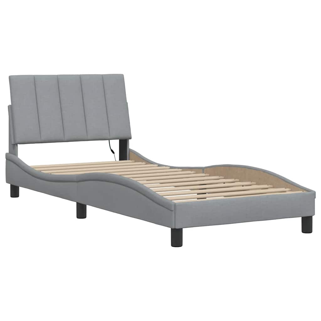 Estrutura de cama sem colchão hanko 90x190 cm tecido cinzento-claro