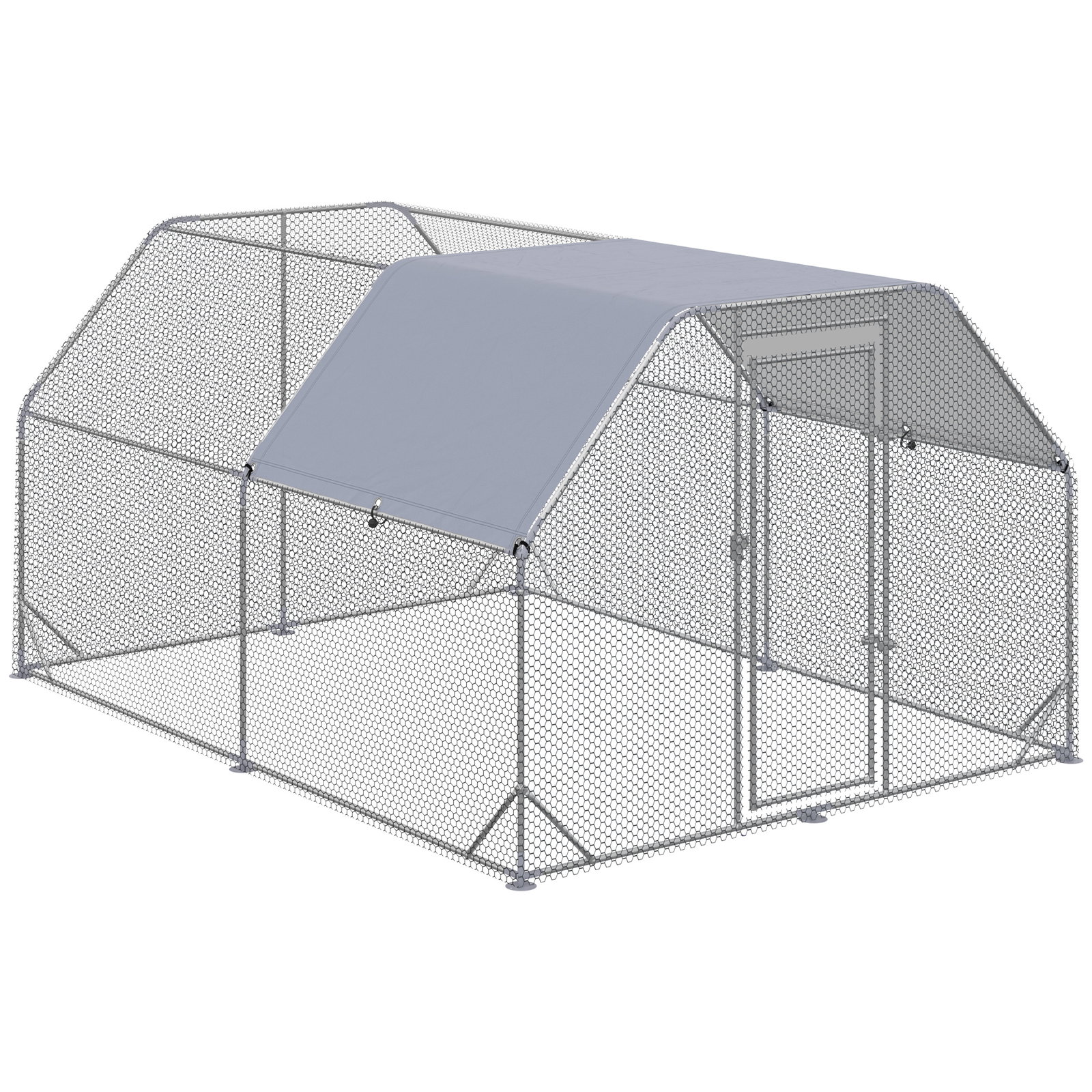 Galinheiro para exterior grande de aço galvanizado 280x380x195 cm gaiola para galinhas com cobertura de tecido oxford prata