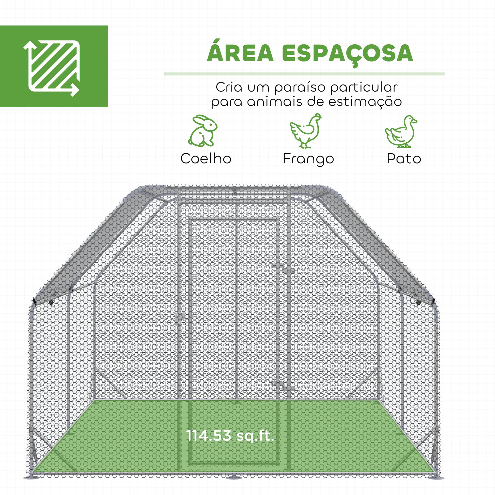 Galinheiro para exterior grande de aço galvanizado 280x380x195 cm gaiola para galinhas com cobertura de tecido oxford prata