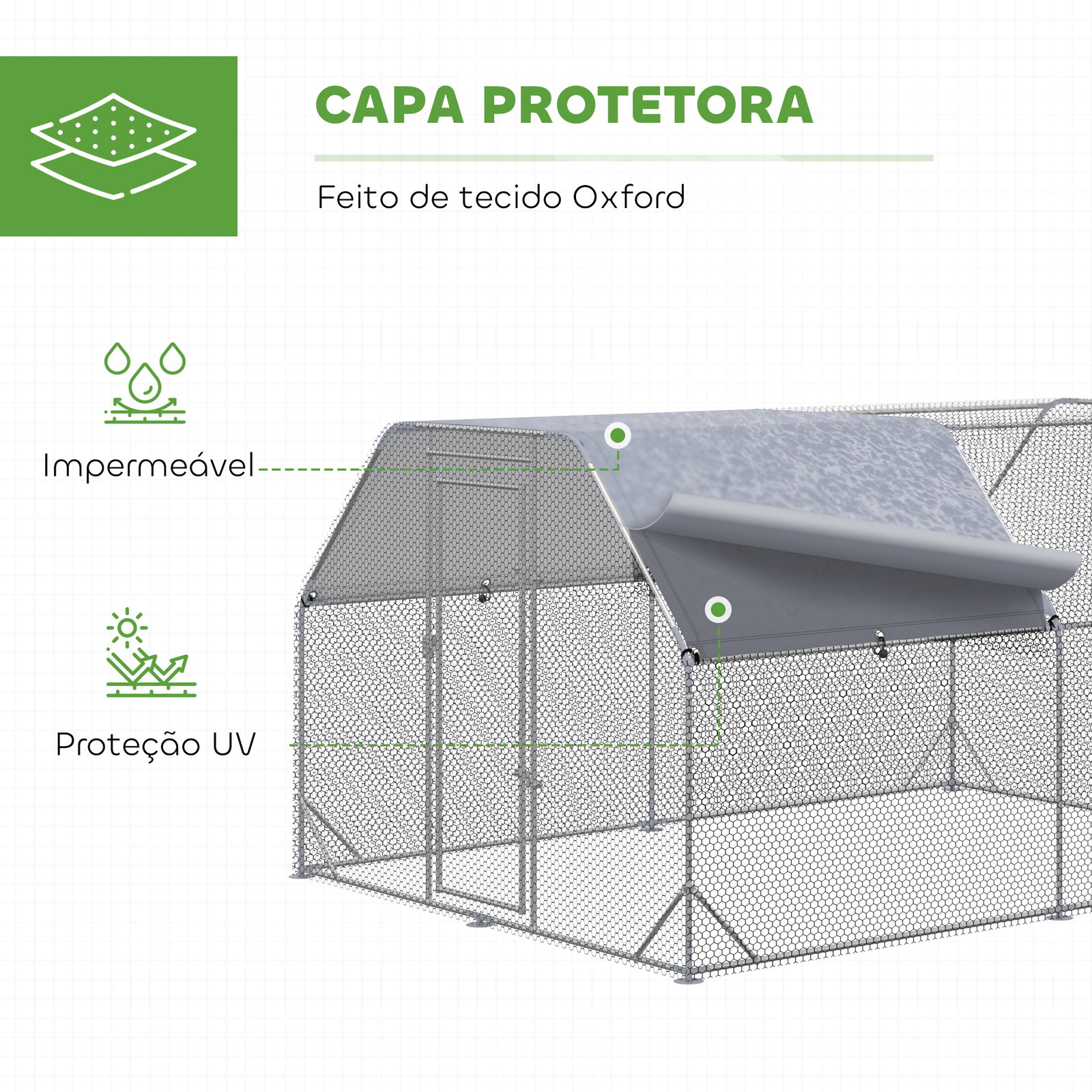 Galinheiro para exterior grande de aço galvanizado 280x380x195 cm gaiola para galinhas com cobertura de tecido oxford prata