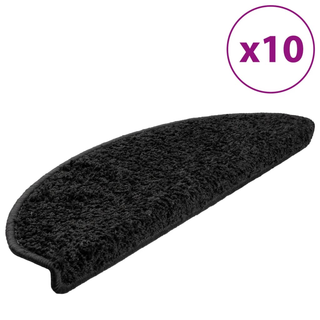 Tapetes de escada 10 peças 65x21x4 cm pretos semicirculares grandes