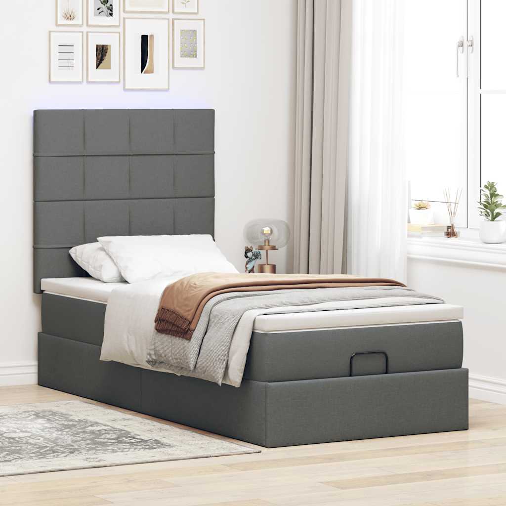Cama otomana com colchão 90x200 cm tecido cinzento escuro