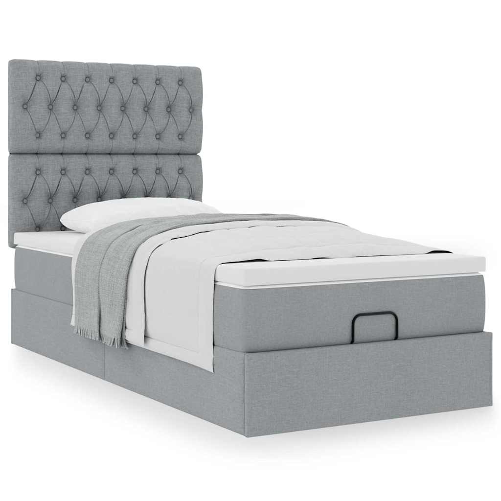 Cama otomana com colchão 90x200 cm tecido cinzento claro
