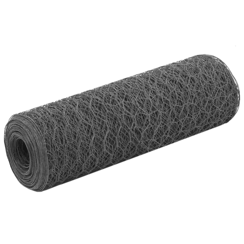 Cerca arame galinheiro 25x0,5m aço c/ revestimento PVC cinzento