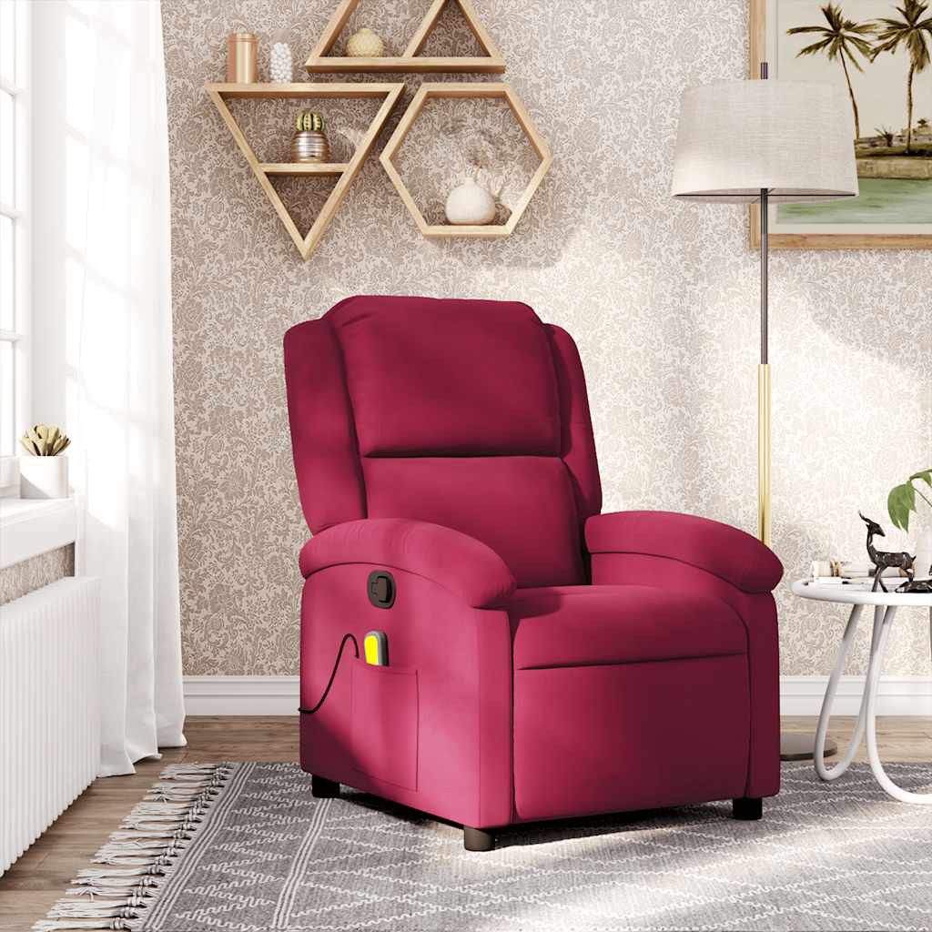 Poltrona de massagens reclinável veludo vermelho tinto
