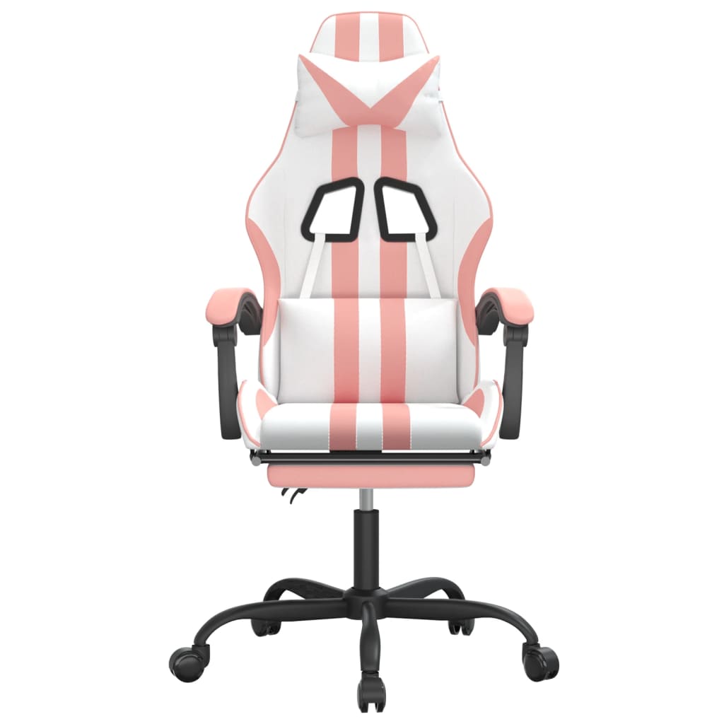 Cadeira gaming com apoio p/ pés couro artificial branco e rosa