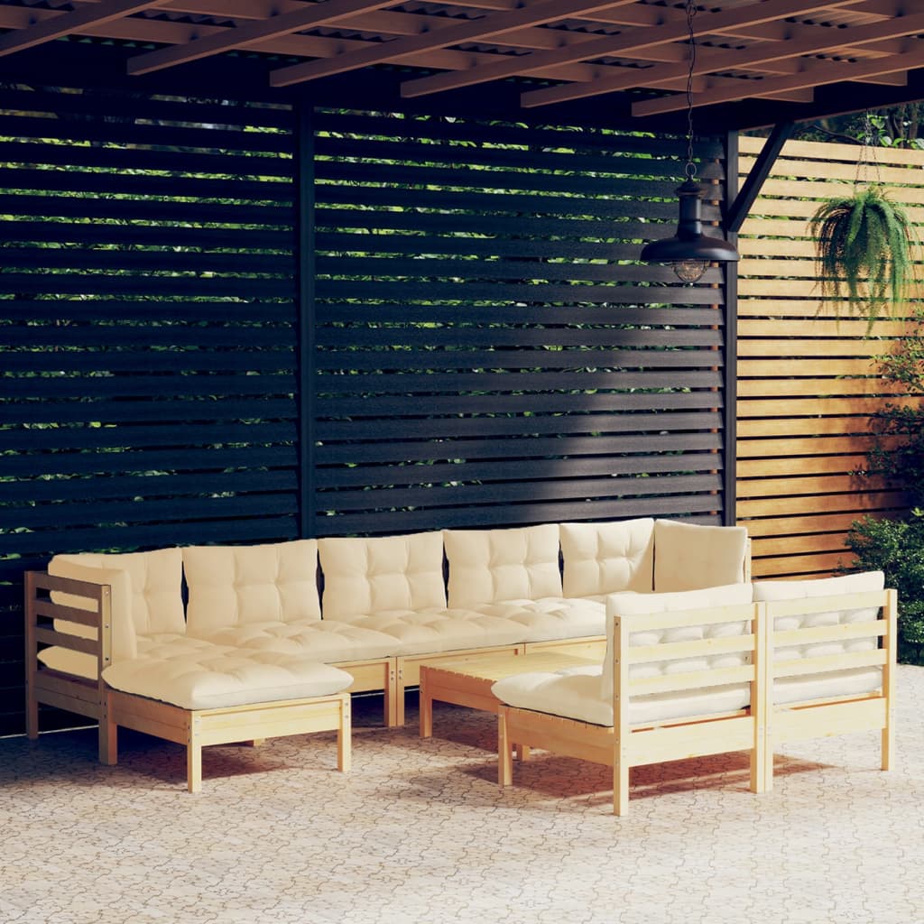 10 Pcs conjunto lounge de jardim c/ almofadões cor creme pinho