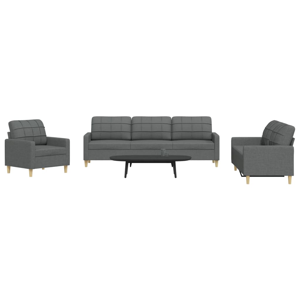 3 Pcs conjunto de sofás tecido cinzento-escuro